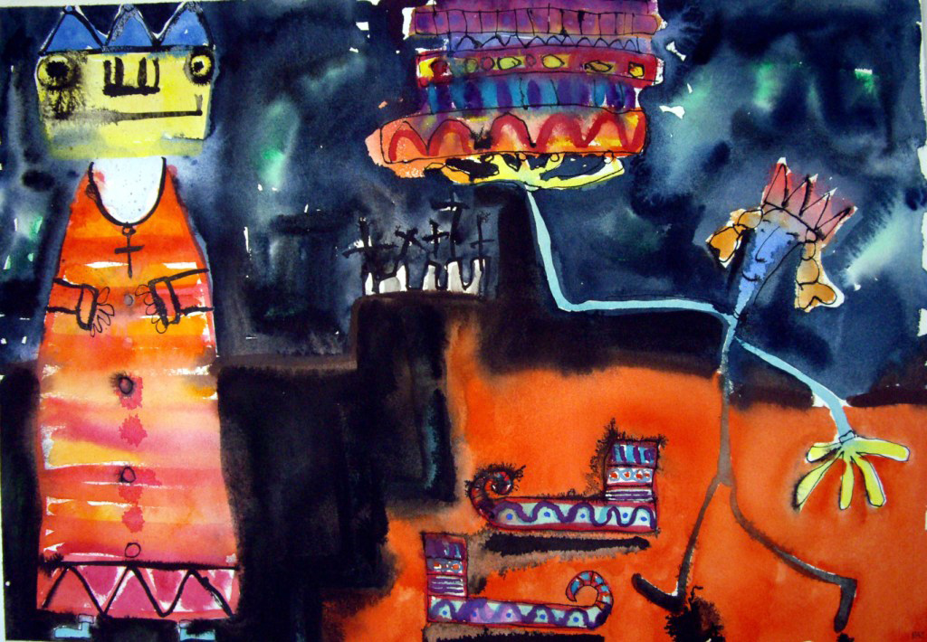 Todmorden artist Barry Cook Ink watercolour gouache